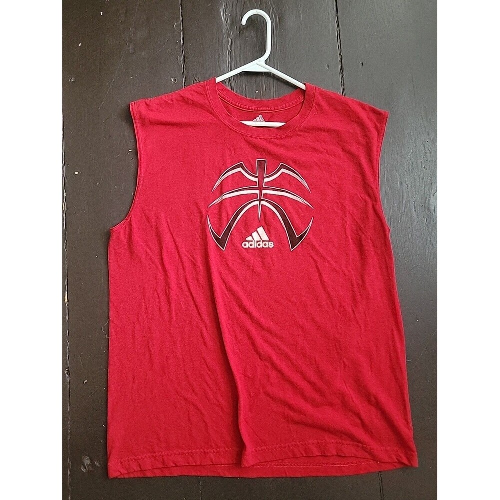 Adidas Shirt Mens XL Extra Large Red Spider Graphic Logo Sleeveless Crew Neck *
